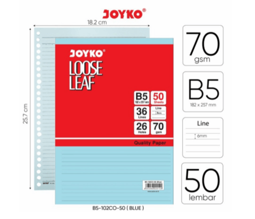 SC Sana Azkia Jual JOYKO Loose Leaf Isi Kertas File Binder Warna B5