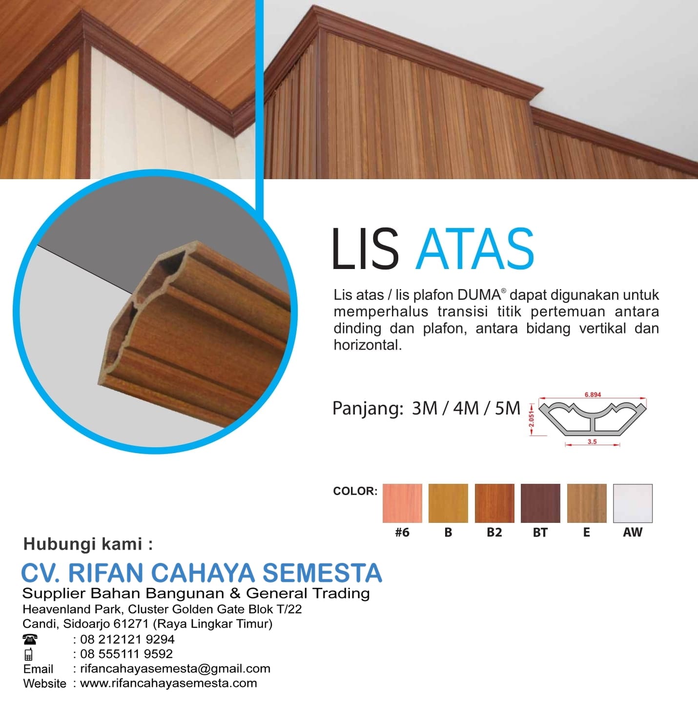 Jual List Atas Duma Panel ( 4 meter ) / List Profil Plafon WPC 