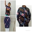 Couple Family Riri Rok Plisket Pendek Maxi Jumbo Wanita Dan Kemeja Batik Ayah Dan Anak