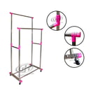 GLORY HOME Rak Gantungan Baju 2 Palang Plus Roda
