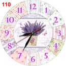 Natural # 110 Jam Dinding Unik Bahan MDF Kombinasi Bunga Motif Lavender Ungu Hiasan Interior Hadiah Souvenir Multi colour