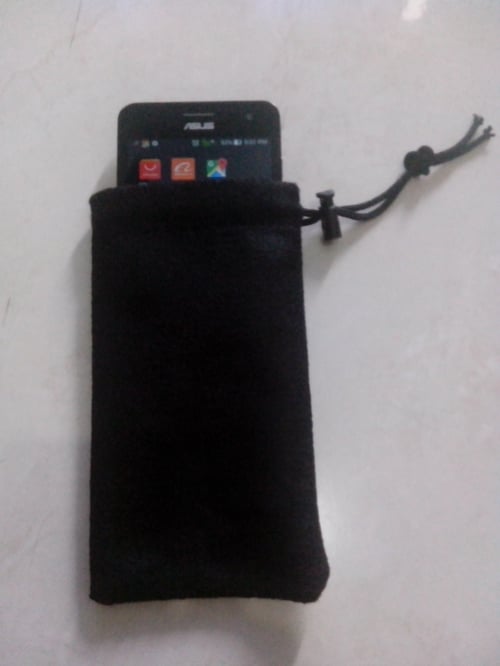 Dompet Serut Kantong Handphone 5.5 inch flanel hitam Sarung HP Cover Aksesoris Mobile Phone