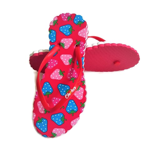 CH1KA Strawberry Merah Sandal Motif - Sandal Jepit Wanita Cantik Unik Original Asli