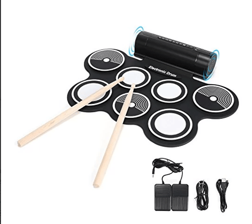 Portable Roll Up Drum Pad Set Kit with Built-in Speaker