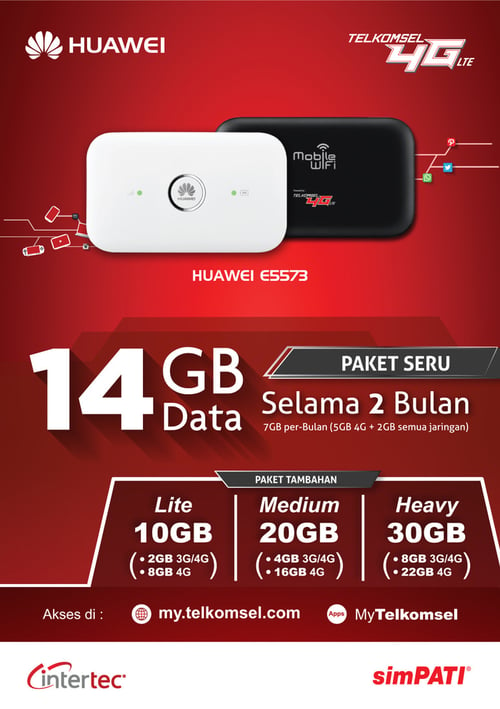 MIFI 4G LTE Huawei E5573 Paket Kartu Telkomsel Free 14gb 2 Bulan