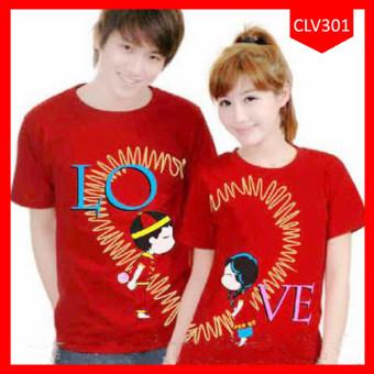 Kaos Couple Motif Love Merah