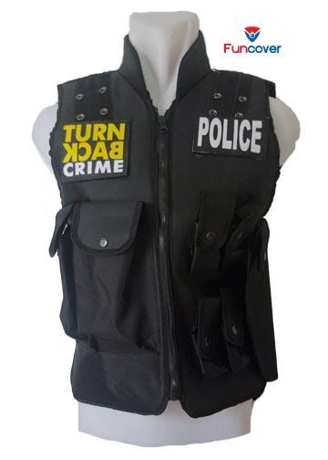 CUSTOM Rompi / Vest / Body Protector Police Turn Back Crime Hitam