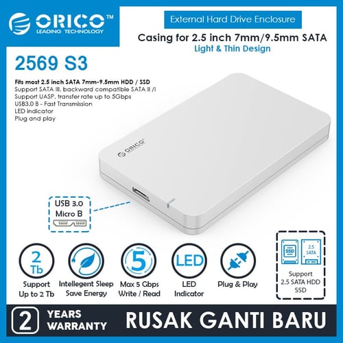 ORICO 2569S3 Portable 2.5 inch SATAIII to USB3.0 HDD Enclosure - Silver
