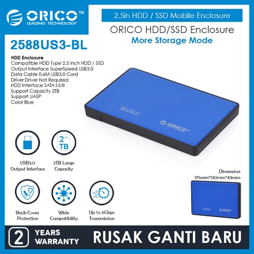 ORICO 2588US3 ( 2.5in HDD / SSD Mobile Enclosure with USB 3.0 ) Blue