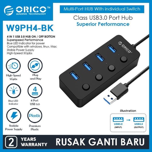 ORICO W9PH4 4-Port Portable USB 3.0 HUB - Hitam