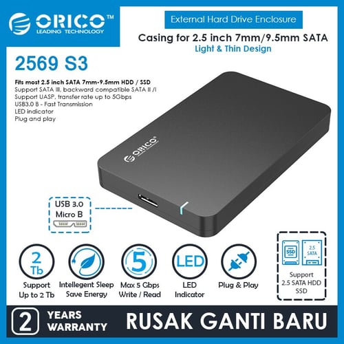 ORICO 2569S3 Portable 2.5 inch SATAIII to USB3.0 HDD Enclosure -  Black
