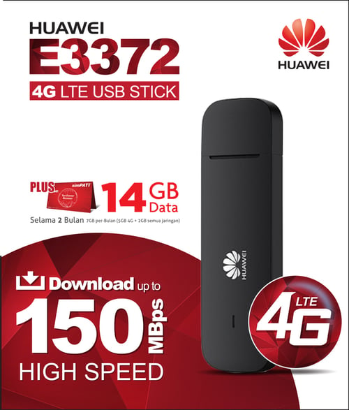 HUAWEI Modem USB 4G E3372 Unlock Free Telkomsel 14gb 2bln