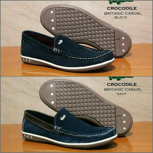 CROCODILE CASUAL SLIP ON KULIT SUEDE BLACK AND NAVY MURAH BERKUALITAS