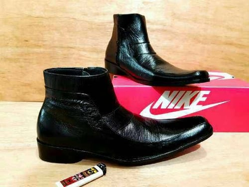 FREE KAOS KAKI!! SEPATU NIKE PANTOFEL HIGH ZIPPER KULIT ASLI HITAM