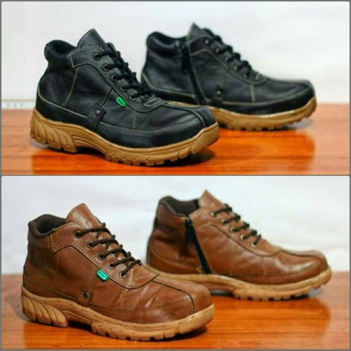 KICKERS SAFETY BOOT ZIPPER KULIT ASLI STEEL TOE FREE KAOS KAKI