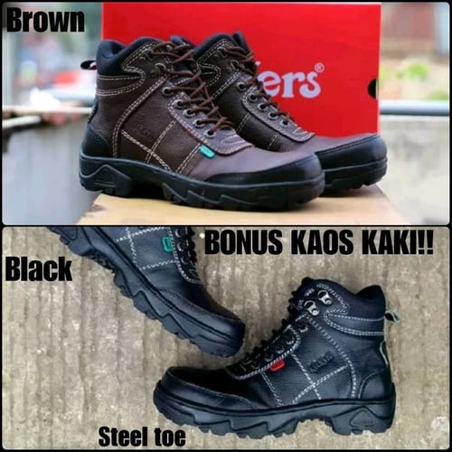 KICKERS SAFETY BOOTS PROYEK KULIT ASLI UJUNG BESI / BONUS KAOS KAKI