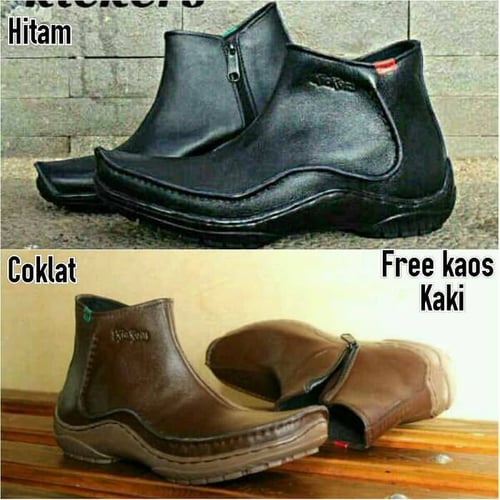 SEPATU BOOT KICKERS ZIPPER BIKERS KULIT ASLI RESLETING FREE KAOS KAKI