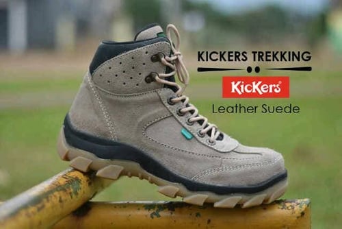 Sepatu kerja kickers trekking leather suede cream dark