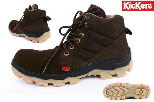 Sepatu kerja pria kickers tracking safety shoes kulit suede brown