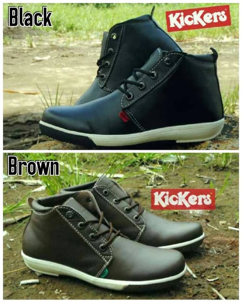 Sepatu Kickers semi boot kulit sapi asli / sepatu casual black & brown
