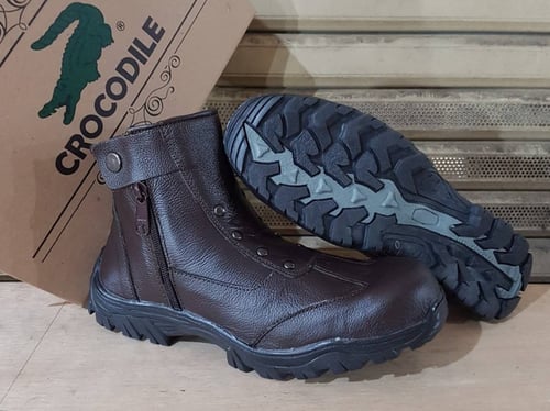 SEPATU PRIA CROCODILE SAFETY BOOTS ZIPPER KULIT ASLI UJUNG BESI