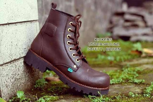 Sepatu safety boot kulit asli kickers underground brown