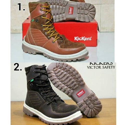 Sepatu safety shoes kickers ujung besi warna tan dan coktu