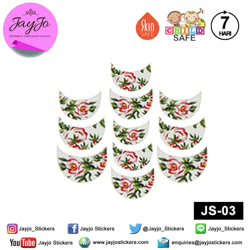 Jayjo Stickers JS-03 Nail Stickers Red Green Roses - Nail Sticker - Sticker Kuku- Nail Tattoo - Tato Kuku