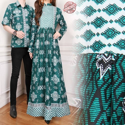Couple Dress Batik Alula dan Kemeja Batik Pria