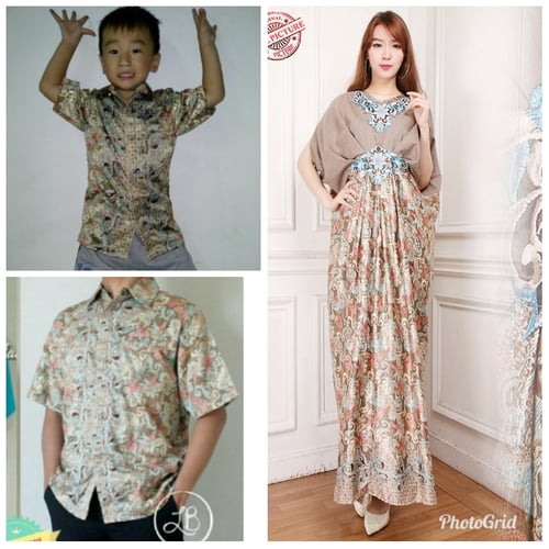 Couple Family Dress Maxi Jumbo Asusena dan Kemeja Batik Ayah dan Anak