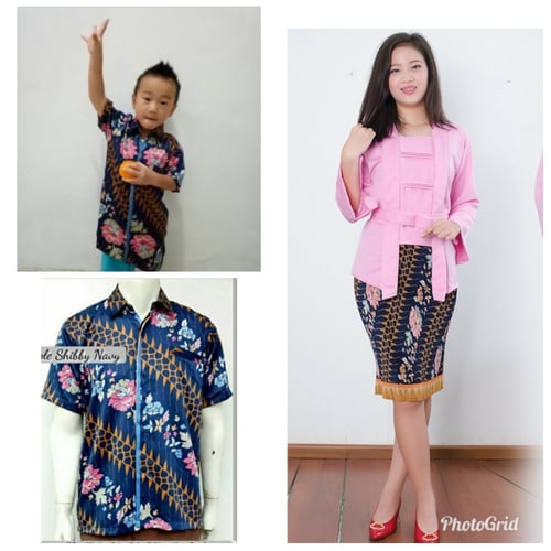 Couple Family Setelan Kebaya Rok Plisket Faiza dan Kemeja Batik Dewasa dan Anak