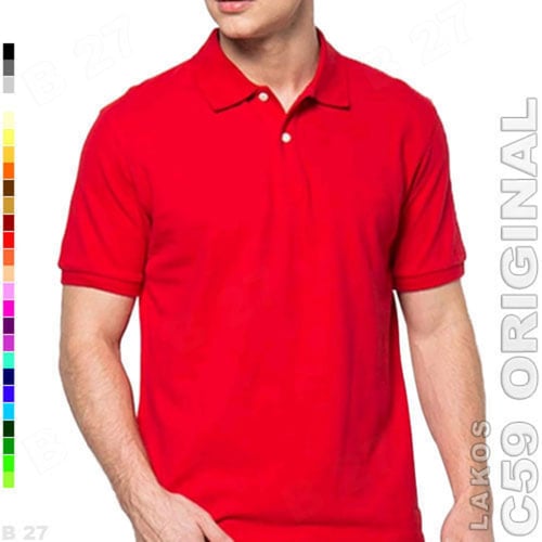 C59 Original K1-25 Baju Kaos Kerah Pria Lakos Polos Merah Cabe