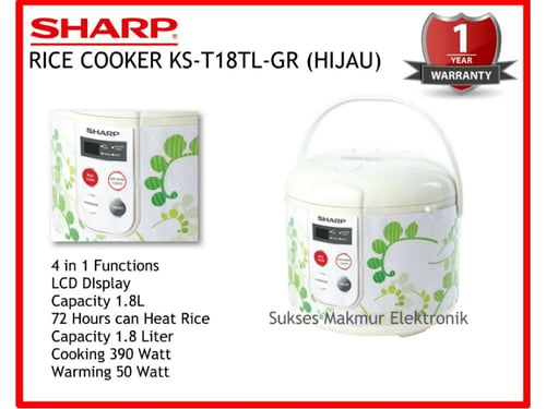 Sharp Rice Cooker KS-T18TL-GR (Green), 1.8 Lt, 4 in 1 Functions, Touch Panel  Rice Cooker