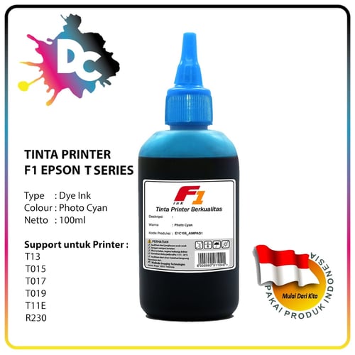 Tinta Printer F1 Ink for Printer Epson seri T Warna Photo Cyan 100ml