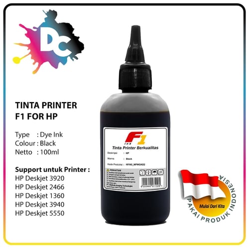 Tinta Printer F1 Ink for Printer HP Deskjet Warna Black 100ml
