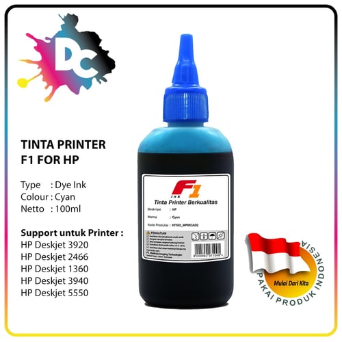 Tinta Printer F1 Ink for Printer HP Deskjet Warna Cyan 100ml