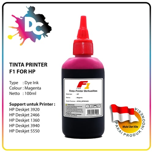 Tinta Printer F1 Ink for Printer HP Deskjet Warna Magenta 100ml