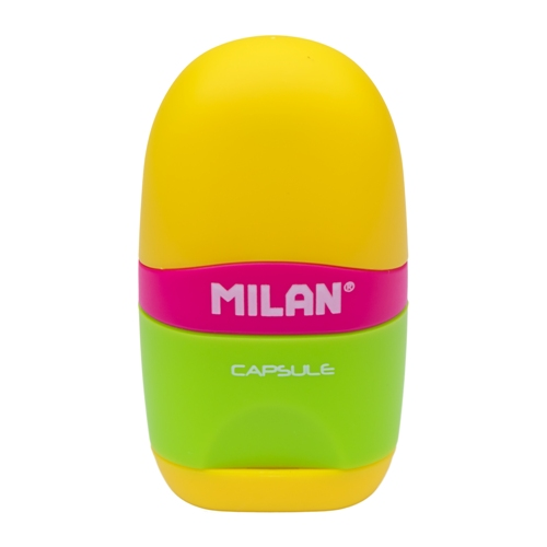 MILAN Sharpener Plus Eraser Capsule Mix 47012 Yellow Green