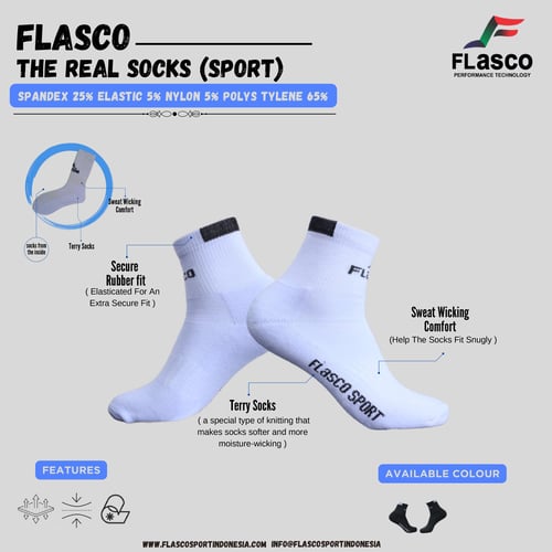 Flasco Official - Kaos Kaki List Olahraga Tebal Putih