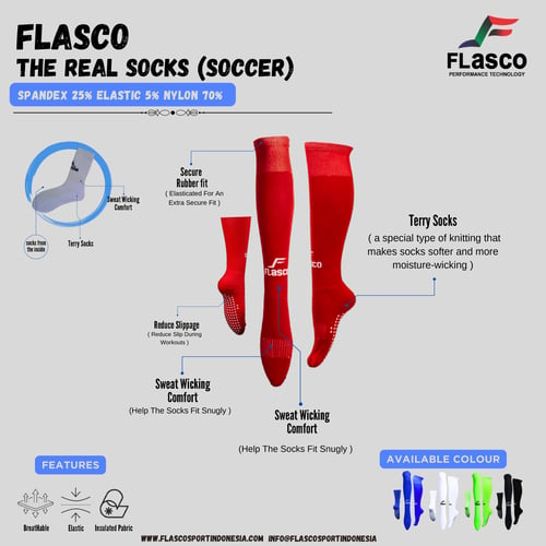 Flasco Official - Kaos Kaki Sepak Bola Anti Slip Merah