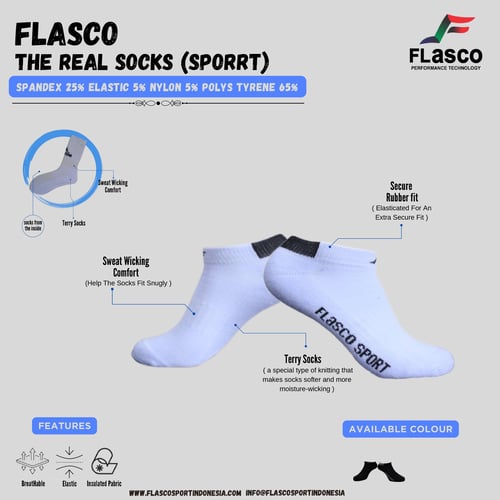 Flasco Official - Kaos Kaki Pendek List Olahraga Tebal Putih