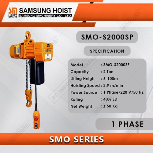 Electric Chain Hoist Samsung SMO Series 1 Phase SMO-S2000 SP