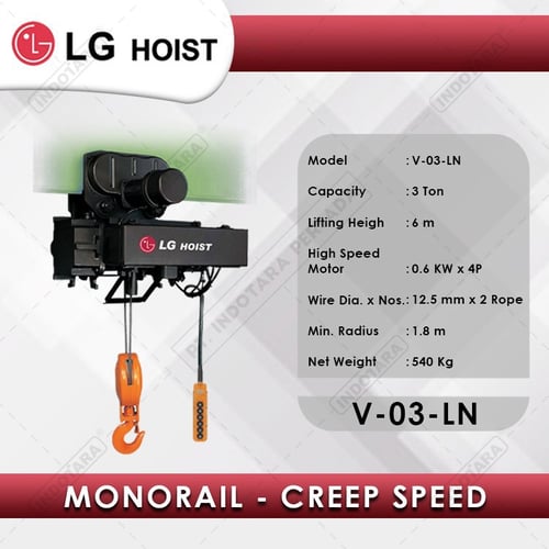 Electric Wire Rope Hoist LGM Monorail Creep Speed 3Tx6m V-03-LN