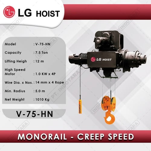 Electric Wire Rope Hoist LGM Monorail Creep Speed 7.5T x 12m V-75-HN