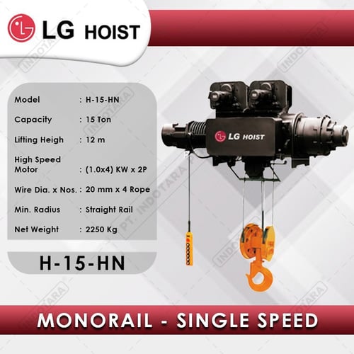 Electric Wire Rope Hoist LGM Monorail Single Speed 15T x 12m H-15-HN