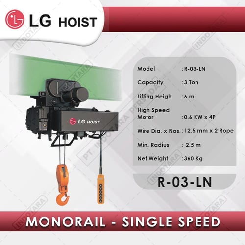 Electric Wire Rope Hoist LGM Monorail Single Speed 3Tx6m R-03-LN