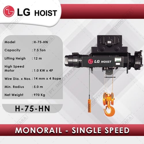 Electric Wire Rope Hoist LGM Monorail Single Speed 7.5T x 12m H-75-HN