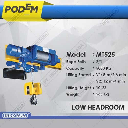 Electric Wire Rope Hoist Podem 5 MT525 H10 V8 2/1 M LC 52 20/5