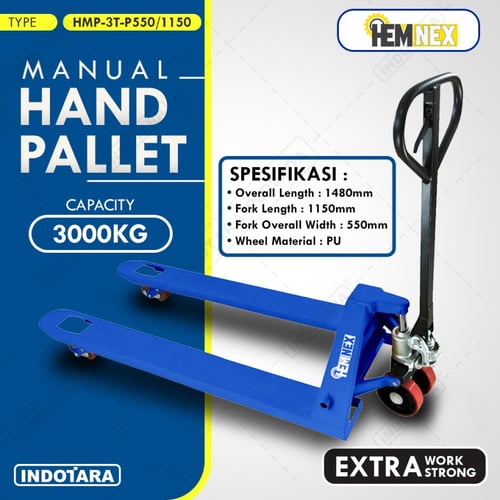 Hemnex Manual Hand Pallet 2, 3 Dan 5 Ton Dengan Berbagai Ukuran Garpu - 3 Ton - P550