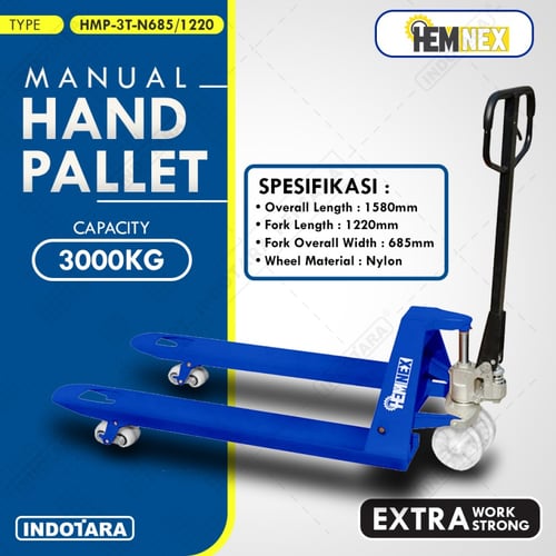 Hemnex Manual Hand Pallet 2, 3 Dan 5 Ton Dengan Berbagai Ukuran Garpu - 3 Ton - N685